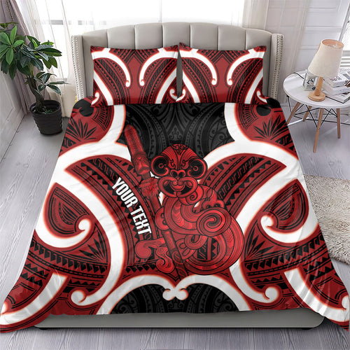 Whero Aotearoa Atua Tumatauenga Personalised Bedding Set Maori God Of War Tiki With Taiaha