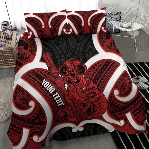 Whero Aotearoa Atua Tumatauenga Personalised Bedding Set Maori God Of War Tiki With Taiaha