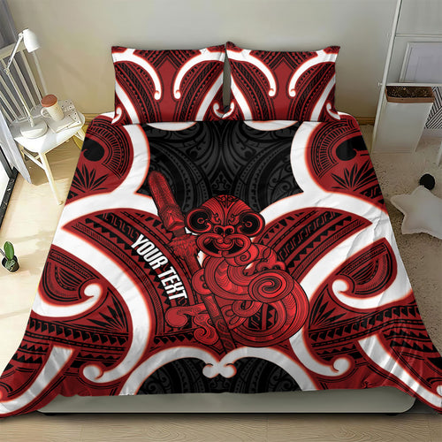 Whero Aotearoa Atua Tumatauenga Personalised Bedding Set Maori God Of War Tiki With Taiaha