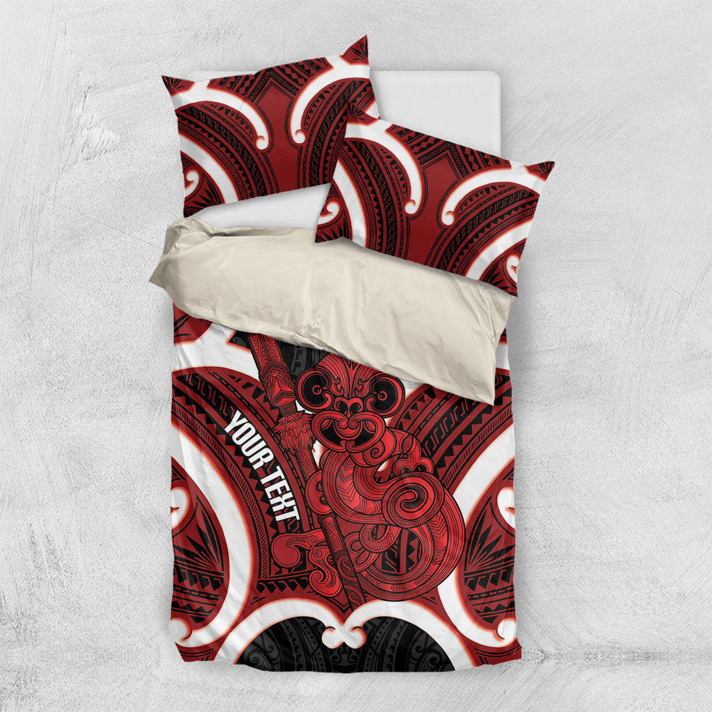 Whero Aotearoa Atua Tumatauenga Personalised Bedding Set Maori God Of War Tiki With Taiaha