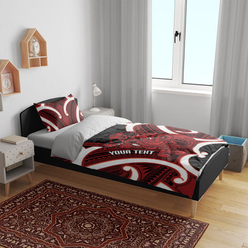 Whero Aotearoa Atua Tumatauenga Personalised Bedding Set Maori God Of War Tiki With Taiaha