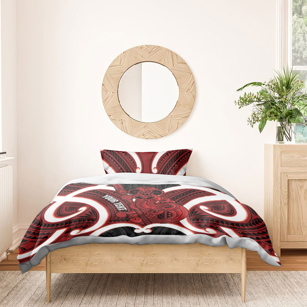 Whero Aotearoa Atua Tumatauenga Personalised Bedding Set Maori God Of War Tiki With Taiaha