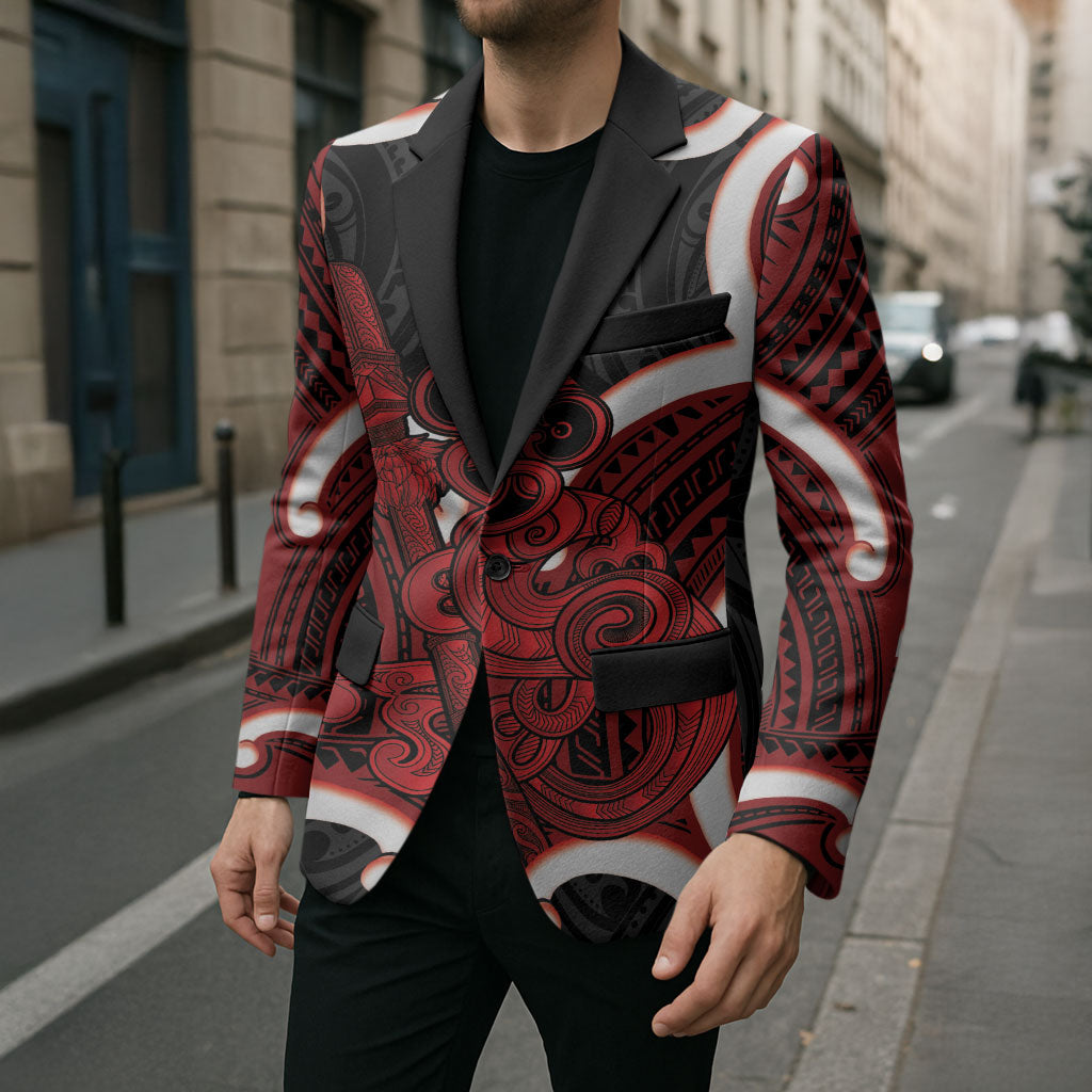 Whero Aotearoa Atua Tumatauenga Personalised Blazer Maori God Of War Tiki With Taiaha
