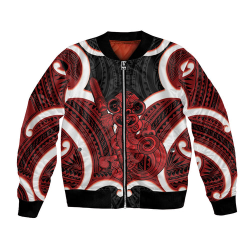 Whero Aotearoa Atua Tumatauenga Personalised Bomber Jacket Maori God Of War Tiki With Taiaha
