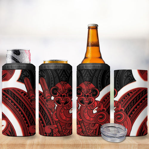 Whero Aotearoa Atua Tumatauenga 4 in 1 Can Cooler Tumbler Maori God Of War Tiki With Taiaha