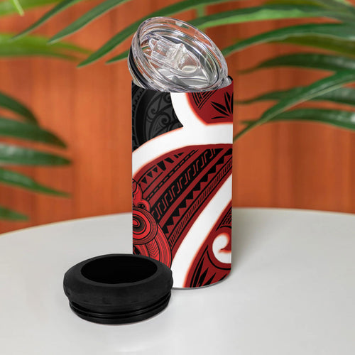 Whero Aotearoa Atua Tumatauenga 4 in 1 Can Cooler Tumbler Maori God Of War Tiki With Taiaha