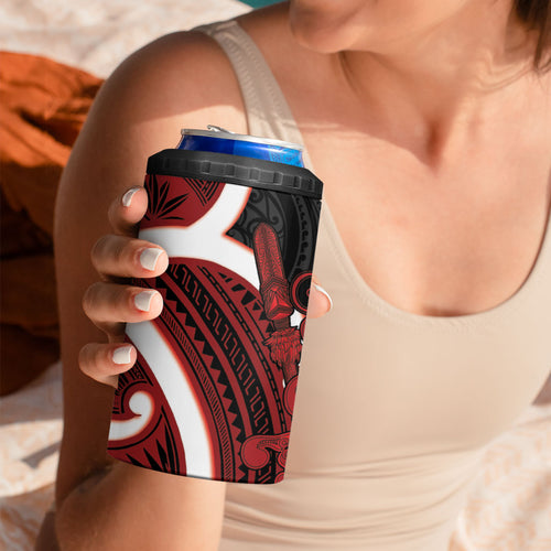 Whero Aotearoa Atua Tumatauenga 4 in 1 Can Cooler Tumbler Maori God Of War Tiki With Taiaha