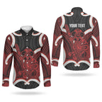 Whero Aotearoa Atua Tumatauenga Personalised Couples Matching Mermaid Dress and Long Sleeve Button Shirt Maori God Of War Tiki With Taiaha