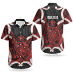 Whero Aotearoa Atua Tumatauenga Personalised Couples Matching Off The Shoulder Long Sleeve Dress and Hawaiian Shirt Maori God Of War Tiki With Taiaha
