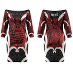 Whero Aotearoa Atua Tumatauenga Personalised Couples Matching Off The Shoulder Long Sleeve Dress and Hawaiian Shirt Maori God Of War Tiki With Taiaha