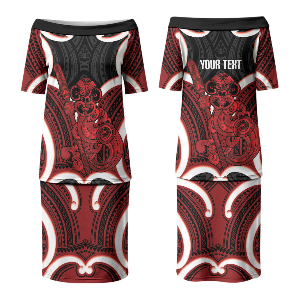 Whero Aotearoa Atua Tumatauenga Personalised Couples Matching Puletasi and Hawaiian Shirt Maori God Of War Tiki With Taiaha