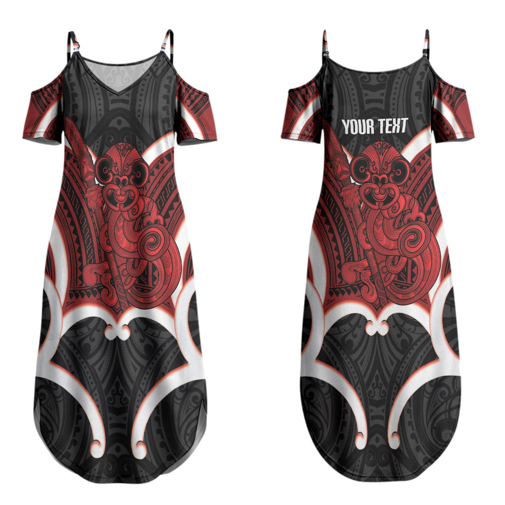 Whero Aotearoa Atua Tumatauenga Personalised Couples Matching Summer Maxi Dress and Hawaiian Shirt Maori God Of War Tiki With Taiaha
