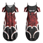 Whero Aotearoa Atua Tumatauenga Personalised Couples Matching Summer Maxi Dress and Hawaiian Shirt Maori God Of War Tiki With Taiaha