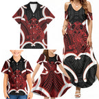 Whero Aotearoa Atua Tumatauenga Personalised Family Matching Summer Maxi Dress and Hawaiian Shirt Maori God Of War Tiki With Taiaha