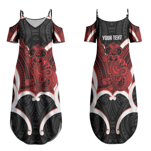 Whero Aotearoa Atua Tumatauenga Personalised Family Matching Summer Maxi Dress and Hawaiian Shirt Maori God Of War Tiki With Taiaha