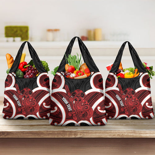 Whero Aotearoa Atua Tumatauenga Personalised Grocery Bag Maori God Of War Tiki With Taiaha