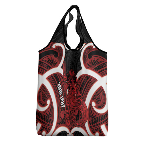 Whero Aotearoa Atua Tumatauenga Personalised Grocery Bag Maori God Of War Tiki With Taiaha