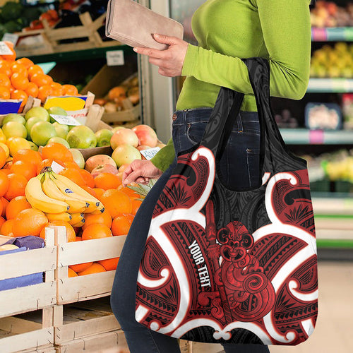 Whero Aotearoa Atua Tumatauenga Personalised Grocery Bag Maori God Of War Tiki With Taiaha