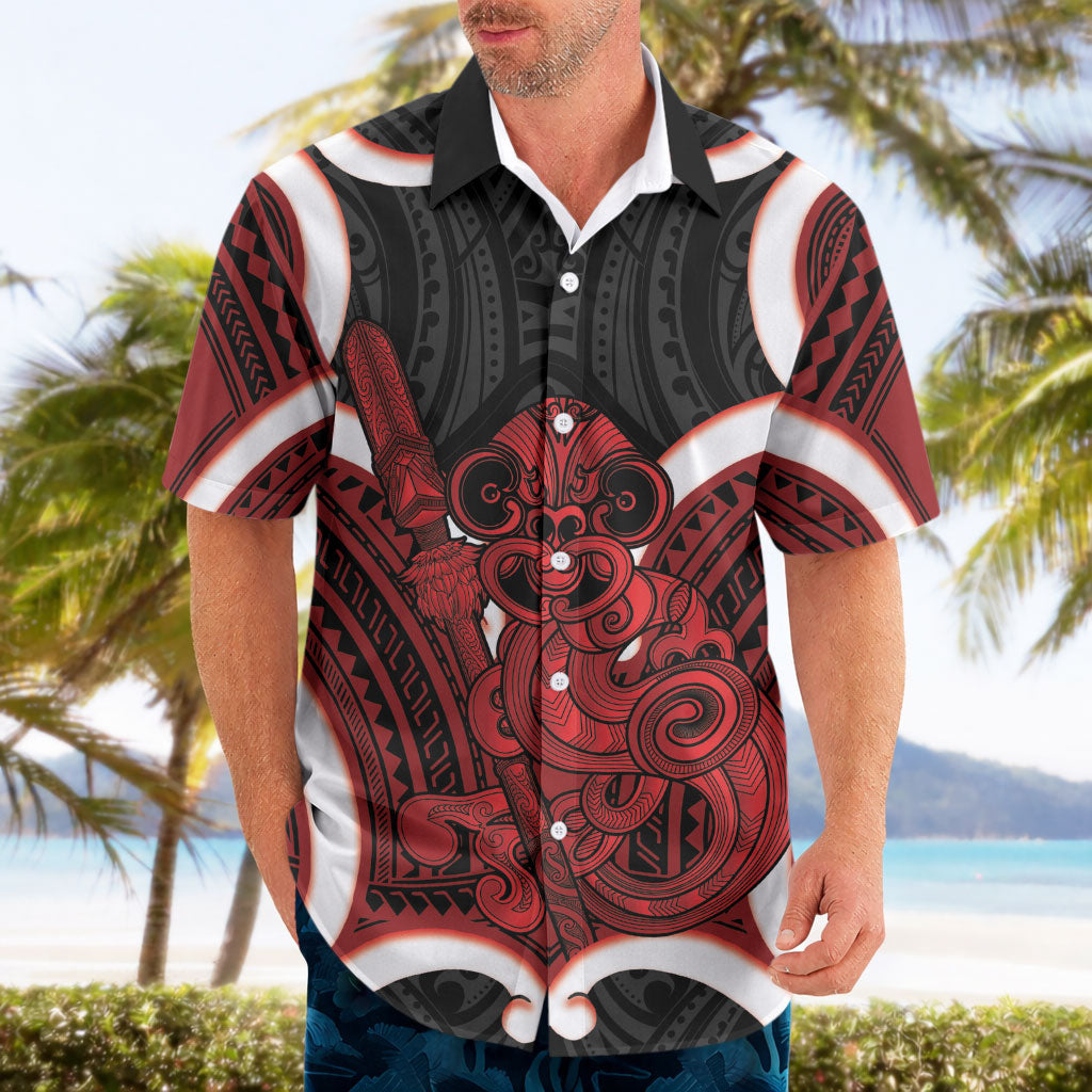 Whero Aotearoa Atua Tumatauenga Personalised Hawaiian Shirt Maori God Of War Tiki With Taiaha