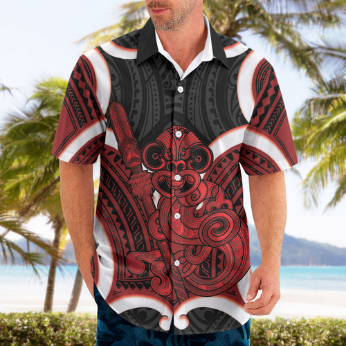 Whero Aotearoa Atua Tumatauenga Personalised Hawaiian Shirt Maori God Of War Tiki With Taiaha