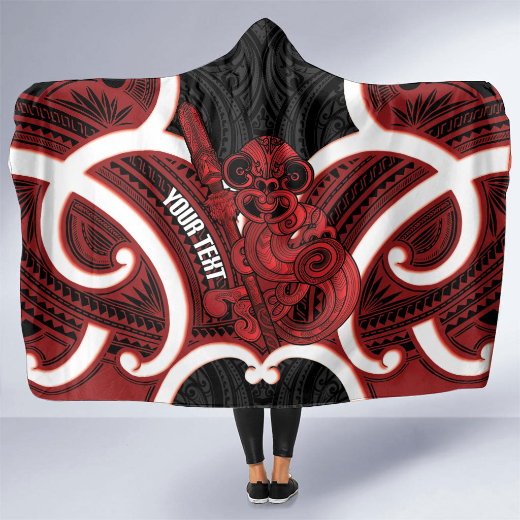 Whero Aotearoa Atua Tumatauenga Personalised Hooded Blanket Maori God Of War Tiki With Taiaha