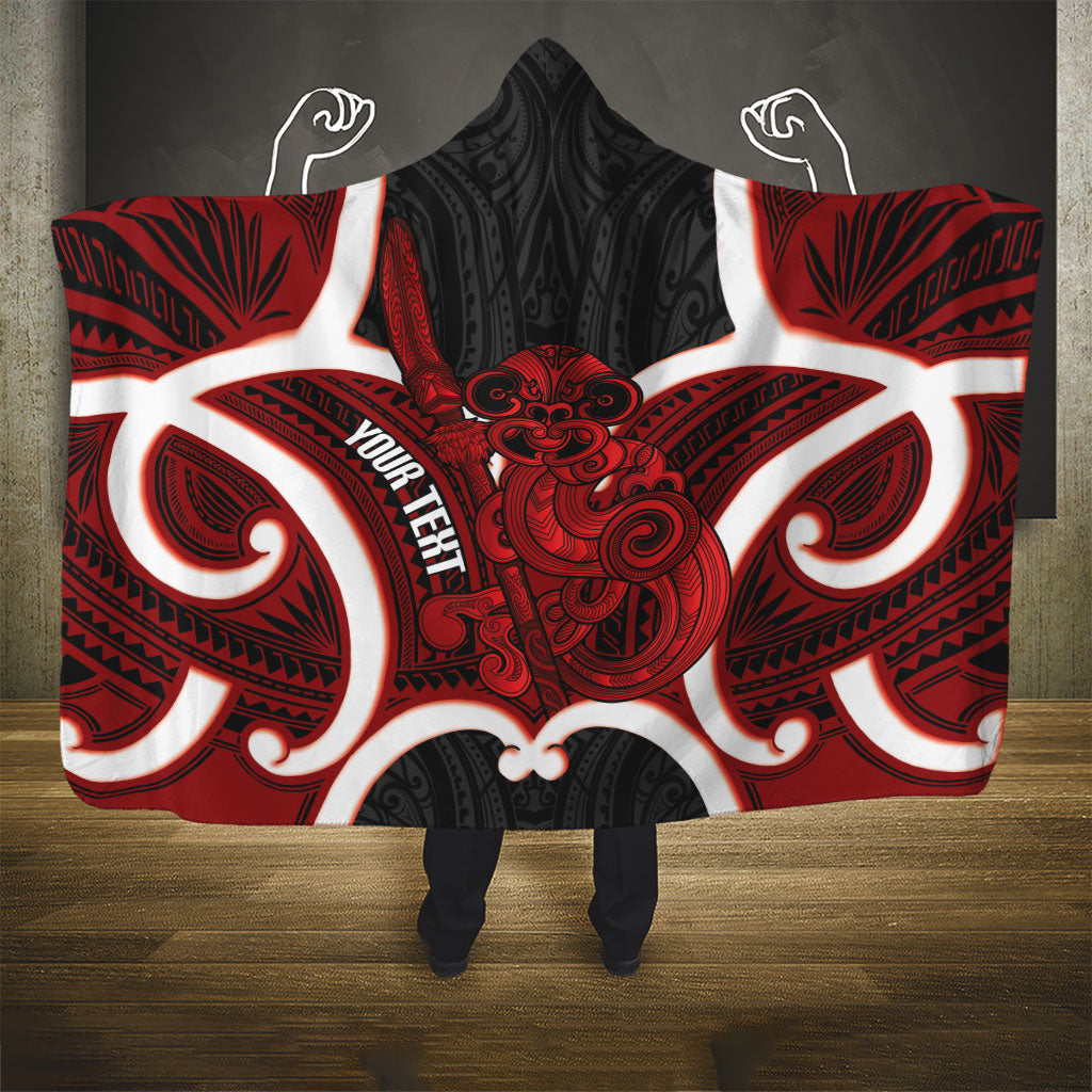 Whero Aotearoa Atua Tumatauenga Personalised Hooded Blanket Maori God Of War Tiki With Taiaha
