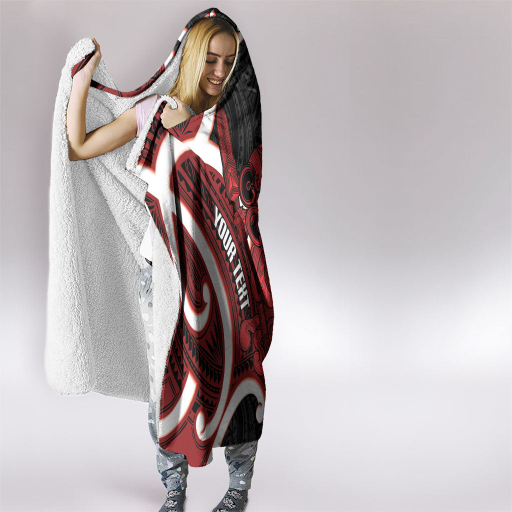 Whero Aotearoa Atua Tumatauenga Personalised Hooded Blanket Maori God Of War Tiki With Taiaha