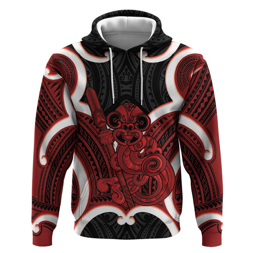Whero Aotearoa Atua Tumatauenga Personalised Hoodie Maori God Of War Tiki With Taiaha