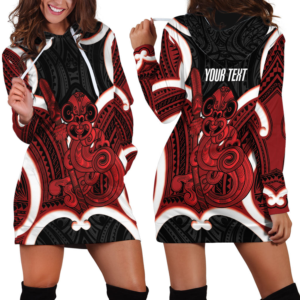 Whero Aotearoa Atua Tumatauenga Personalised Hoodie Dress Maori God Of War Tiki With Taiaha