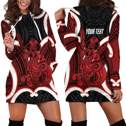 Whero Aotearoa Atua Tumatauenga Personalised Hoodie Dress Maori God Of War Tiki With Taiaha