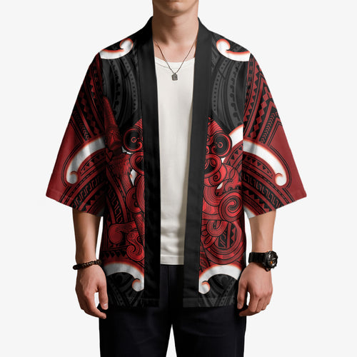 Whero Aotearoa Atua Tumatauenga Personalised Kimono Maori God Of War Tiki With Taiaha