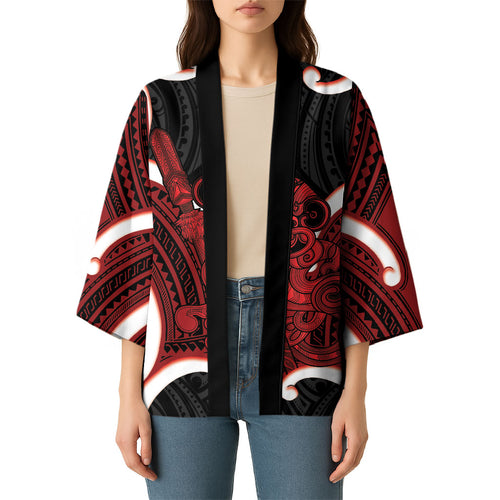 Whero Aotearoa Atua Tumatauenga Personalised Kimono Maori God Of War Tiki With Taiaha