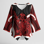 Whero Aotearoa Atua Tumatauenga Personalised Kimono Sleeve Blouse Maori God Of War Tiki With Taiaha