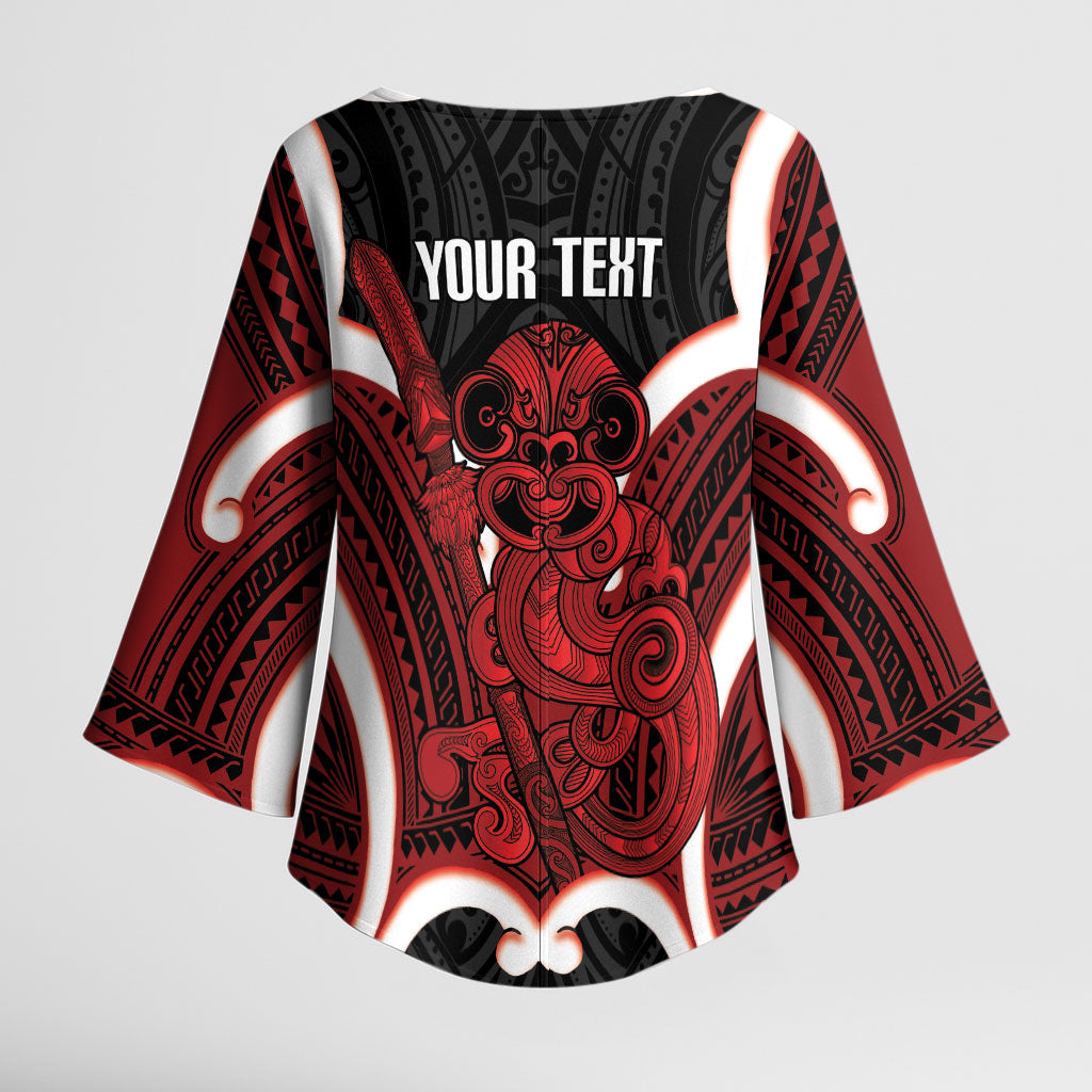 Whero Aotearoa Atua Tumatauenga Personalised Kimono Sleeve Blouse Maori God Of War Tiki With Taiaha