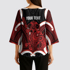Whero Aotearoa Atua Tumatauenga Personalised Kimono Sleeve Blouse Maori God Of War Tiki With Taiaha