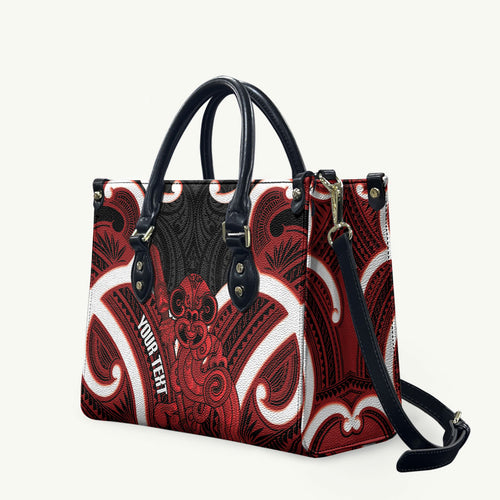 Whero Aotearoa Atua Tumatauenga Personalised Leather Bag Maori God Of War Tiki With Taiaha