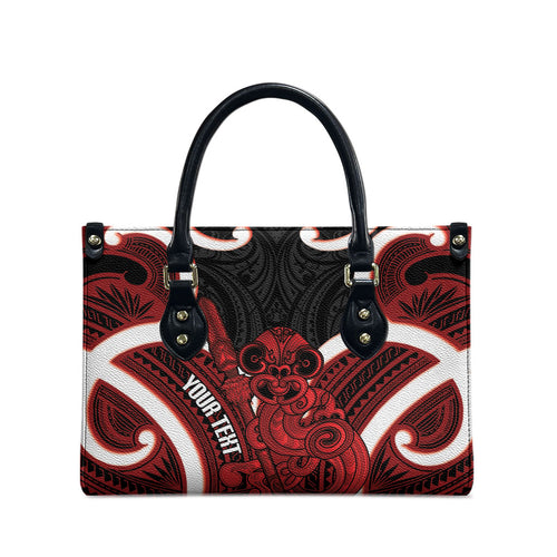 Whero Aotearoa Atua Tumatauenga Personalised Leather Bag Maori God Of War Tiki With Taiaha