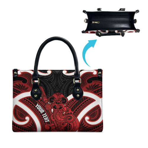 Whero Aotearoa Atua Tumatauenga Personalised Leather Bag Maori God Of War Tiki With Taiaha
