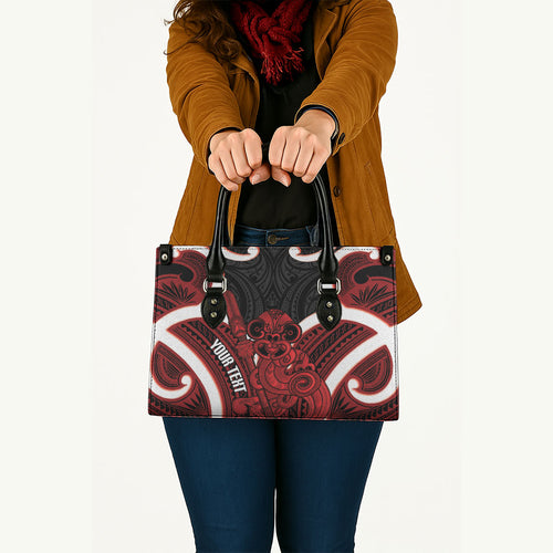 Whero Aotearoa Atua Tumatauenga Personalised Leather Bag Maori God Of War Tiki With Taiaha