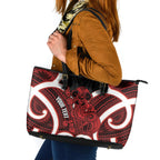 Whero Aotearoa Atua Tumatauenga Personalised Leather Tote Bag Maori God Of War Tiki With Taiaha