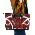 Whero Aotearoa Atua Tumatauenga Personalised Leather Tote Bag Maori God Of War Tiki With Taiaha