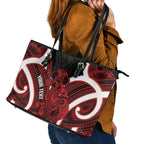 Whero Aotearoa Atua Tumatauenga Personalised Leather Tote Bag Maori God Of War Tiki With Taiaha