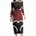 Whero Aotearoa Atua Tumatauenga Personalised Long Sleeve Bodycon Dress Maori God Of War Tiki With Taiaha