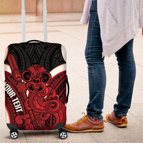 Whero Aotearoa Atua Tumatauenga Personalised Luggage Cover Maori God Of War Tiki With Taiaha