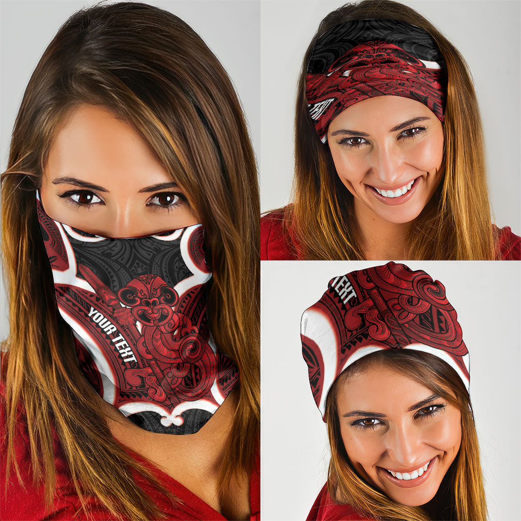 Whero Aotearoa Atua Tumatauenga Personalised Neck Gaiter Maori God Of War Tiki With Taiaha