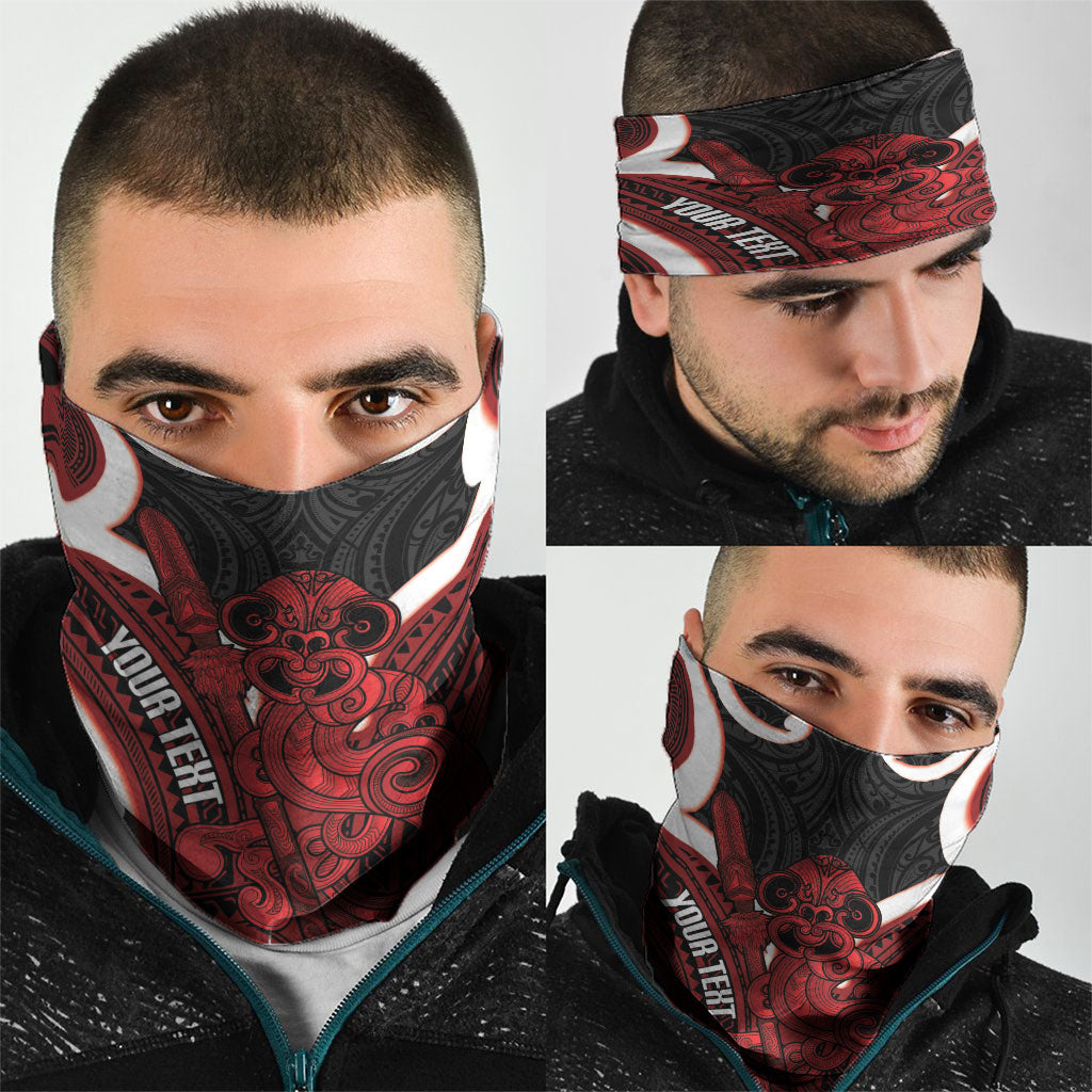 Whero Aotearoa Atua Tumatauenga Personalised Neck Gaiter Maori God Of War Tiki With Taiaha