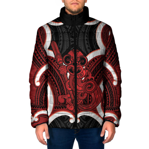 Whero Aotearoa Atua Tumatauenga Personalised Padded Jacket Maori God Of War Tiki With Taiaha