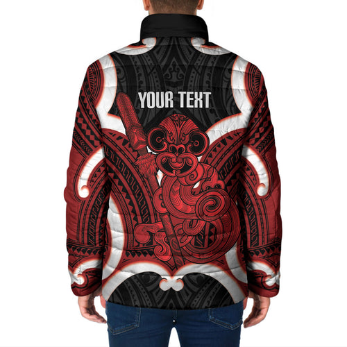 Whero Aotearoa Atua Tumatauenga Personalised Padded Jacket Maori God Of War Tiki With Taiaha
