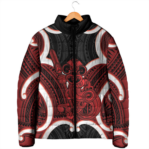 Whero Aotearoa Atua Tumatauenga Personalised Padded Jacket Maori God Of War Tiki With Taiaha