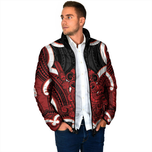 Whero Aotearoa Atua Tumatauenga Personalised Padded Jacket Maori God Of War Tiki With Taiaha